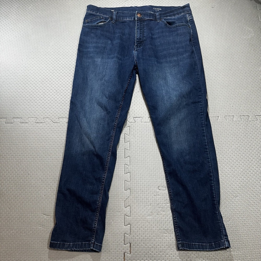 Mugsy Jeans Mens 36x28 Blue Denim Fultons Straight Stretch 5 Pocket Logo FLX3NFU
